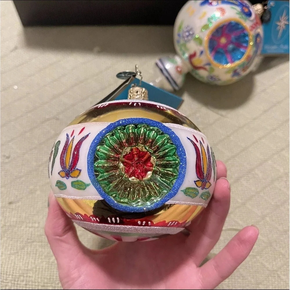 2 Christopher Radko Fantasia 20th Anniversary Glass Ornament Teardrop Peppermint